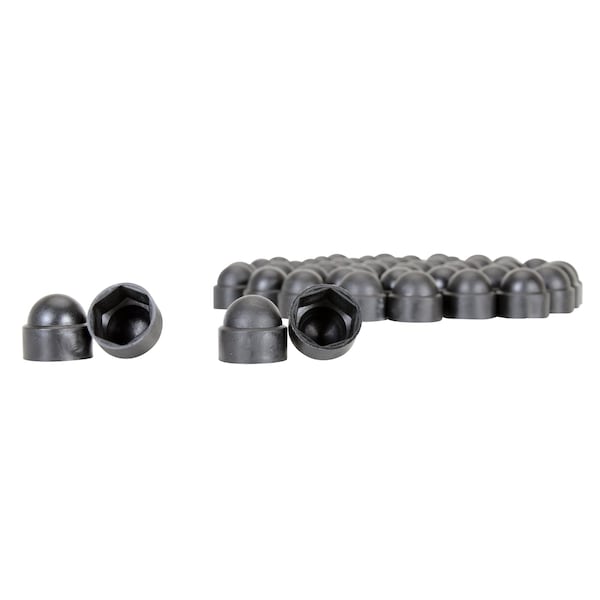 Hex Spoke Bolt Cap, 7/8 in Fits Bolt Dia, Black, Plastic Matte, 50 PK